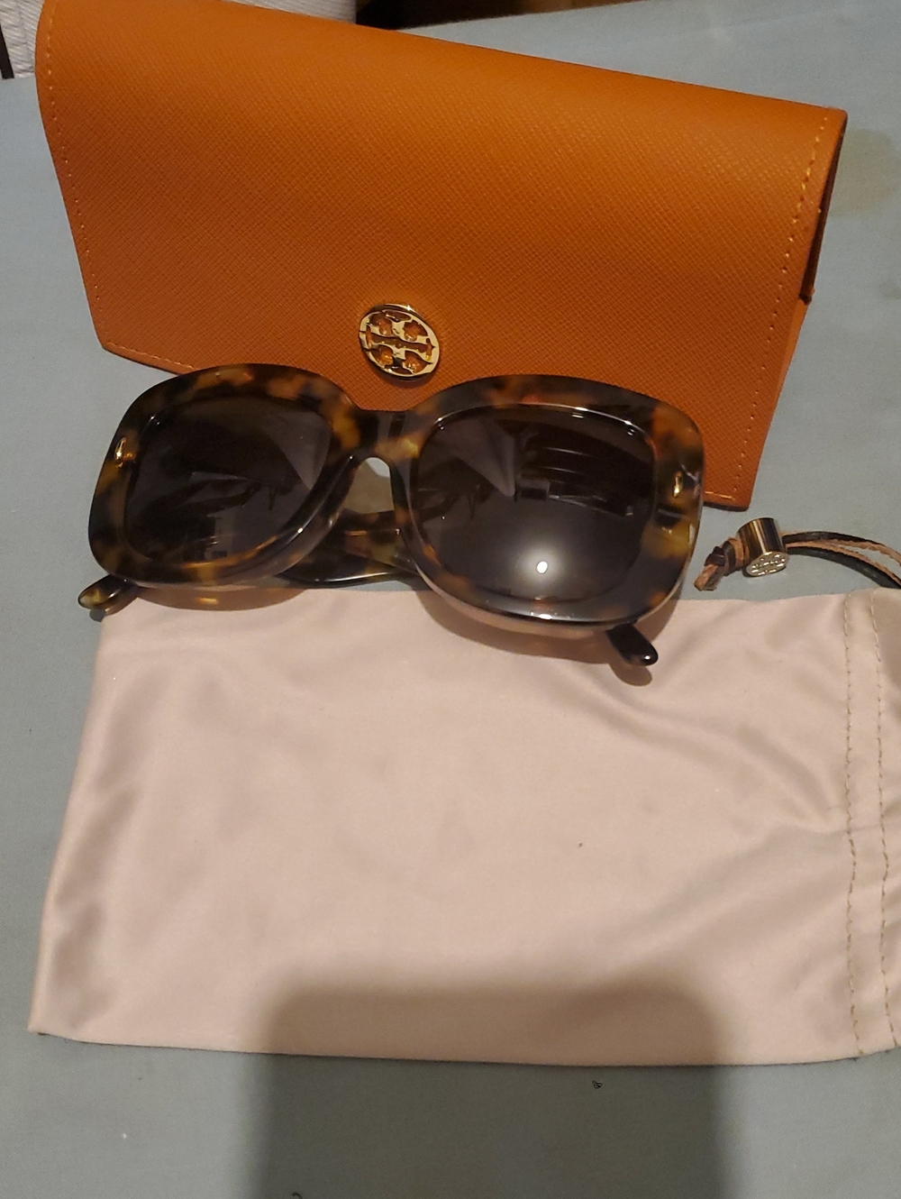 Tory Burch Tortoiseshell Square Sunglasses with Dark Lenses